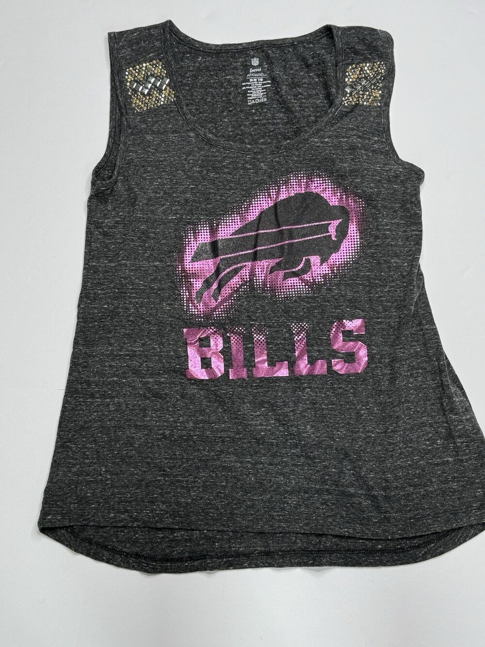 Buffalo Bills NFL Teens Girls M 7/9 Gray Pink Rhinestone Tank Top Bling